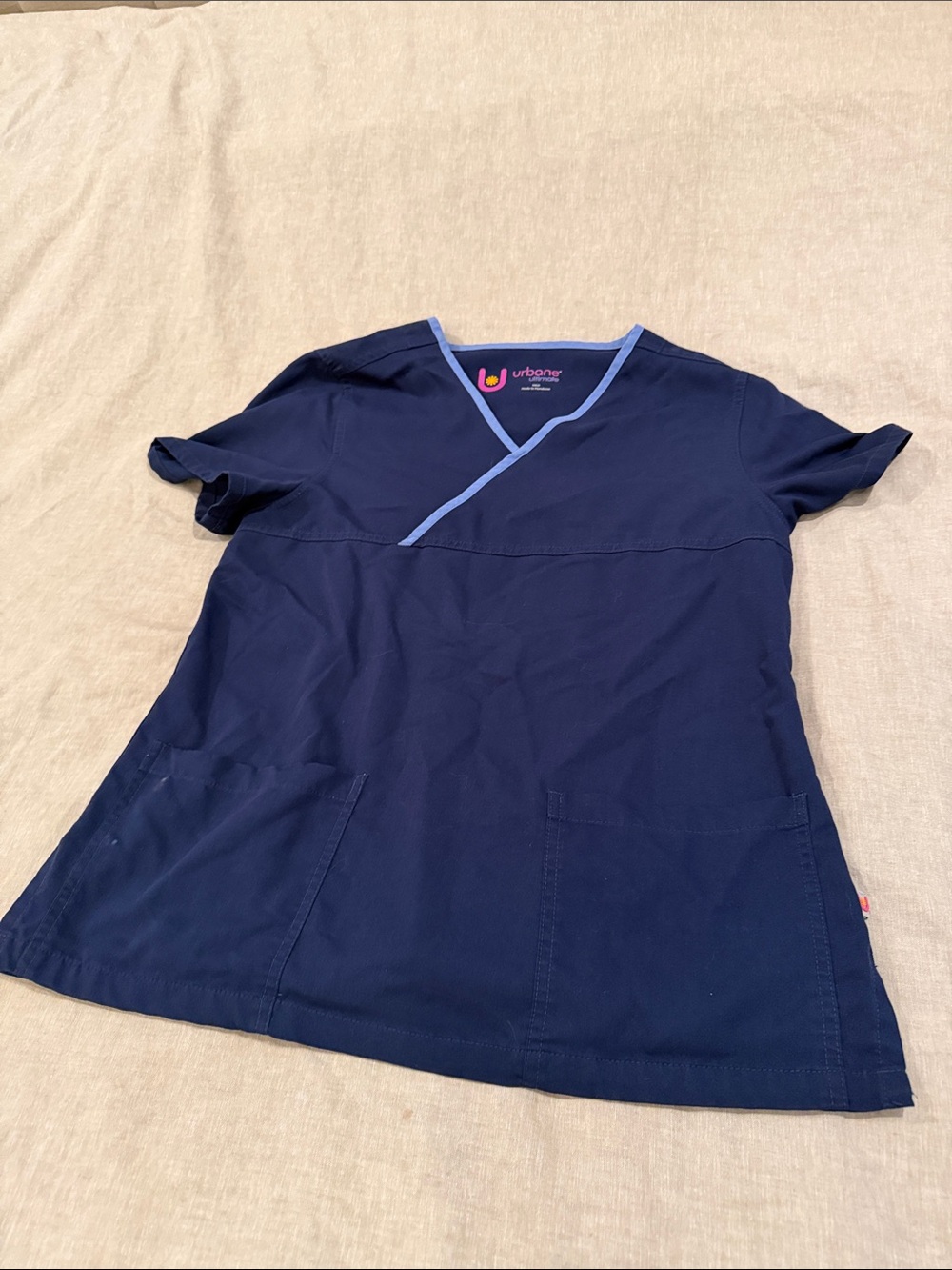 Urbane ultimate Navy Scrub Top with Light Blue Trim